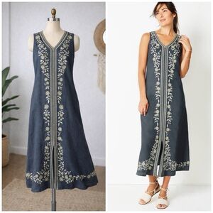 J. Jill RARE Pure Jill Linen Luxury Embroidered Maxi Dress XS Black Pearl Multi